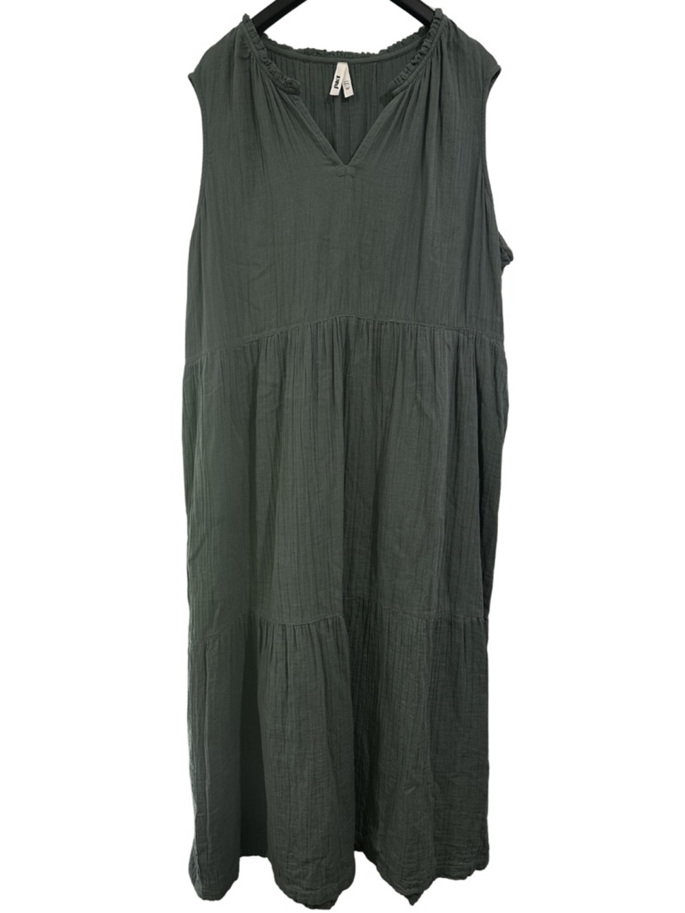 Pact Organic Cotton Green Maxi Dress 3X Boho Tiered Pockets Plus Size